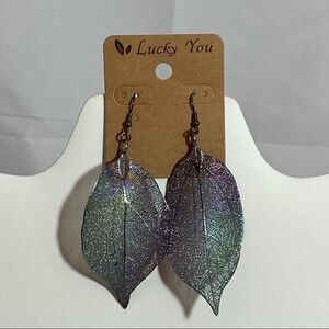 Iridescent Leaf Earrings